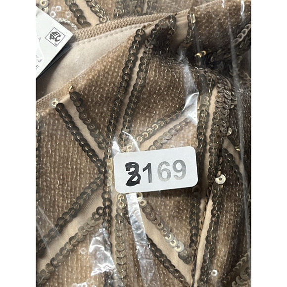 Adrianna Papell Sequin Gown Womens 6 Gold Maxi Sheath Dress Sparkly Formal - Picture 11 of 11